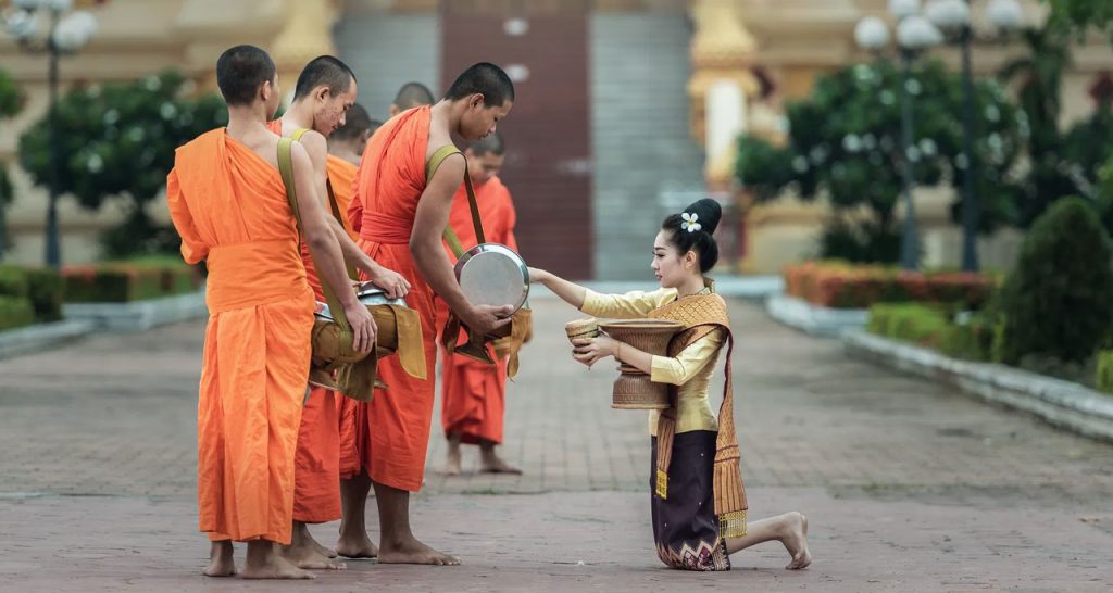 Witness Alms Giving ceremony in early morning Laos Travel